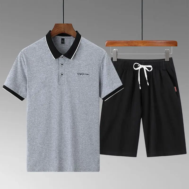 Summer Breathable Cotton Men's Athletic Suit Mature Father Loose Fit Casual Tee Shorts Two-Piece Ensemble