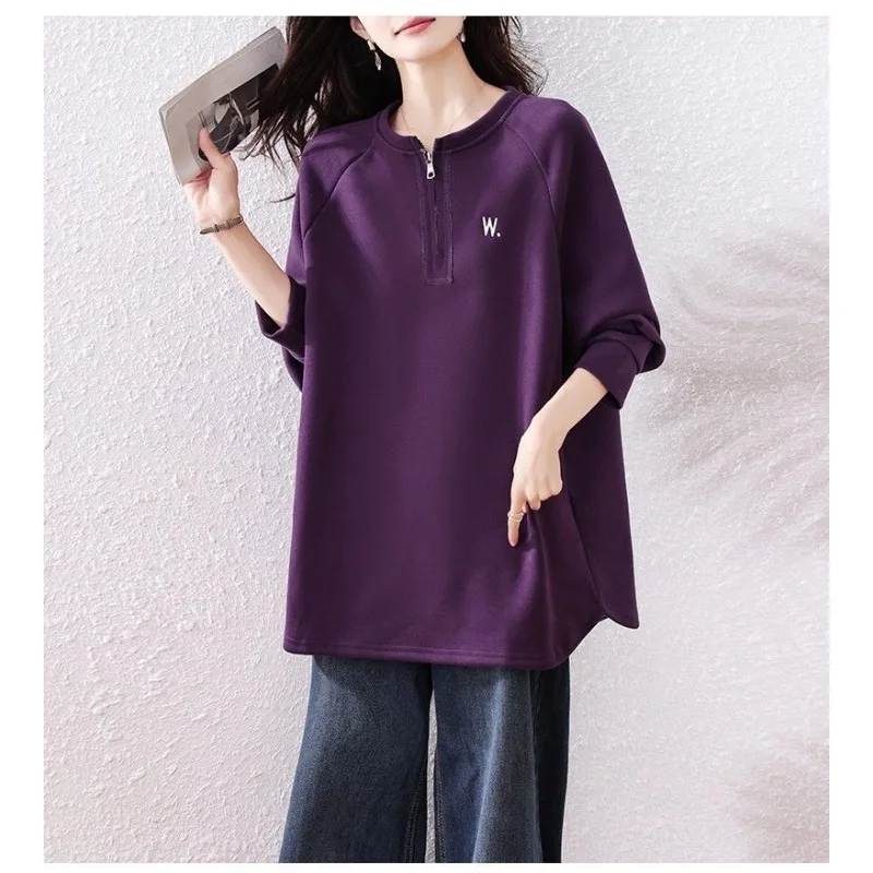 

Qiuxin модная возрастная свободная футболка для похудения в корейском стиле с темпераментной и универсальной нижней толстовкой