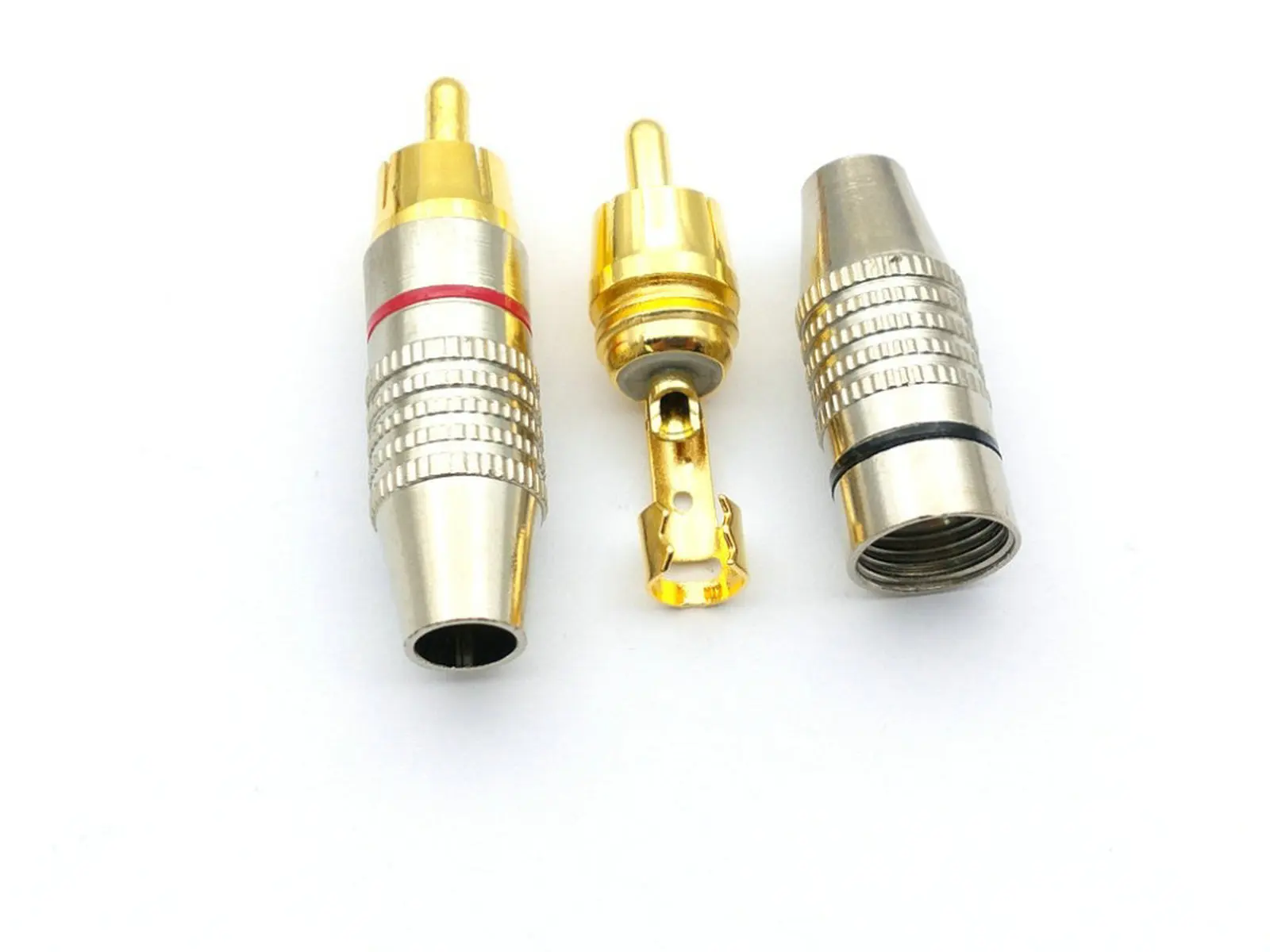 100 sztuk metalowy lutowania wtyczka RCA Audio męski złącze pozłacane adapter