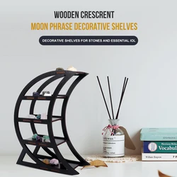 Wooden crystal display stand-crystal stand for stones and essential oils-black witch decoration crescent phrase desktop decorati