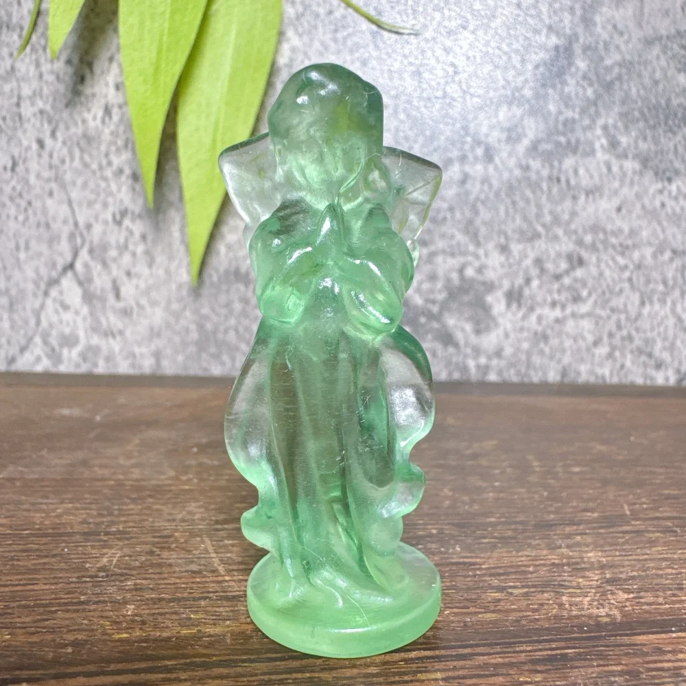 1PC Natural Fluorite Angel Carving Reiki Healing Stone Home Decor Accessory Room Decoration Gift for Holidays