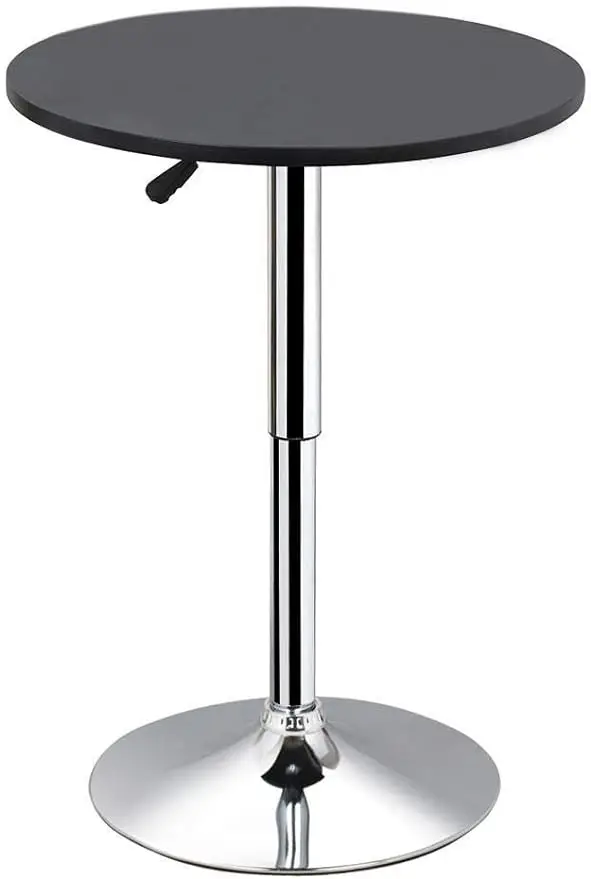 Modern Bistro Pub Counter Bar Table,Adjustable Height MDF Top,360 Degree Swivel Cocktail Round Tables,Black