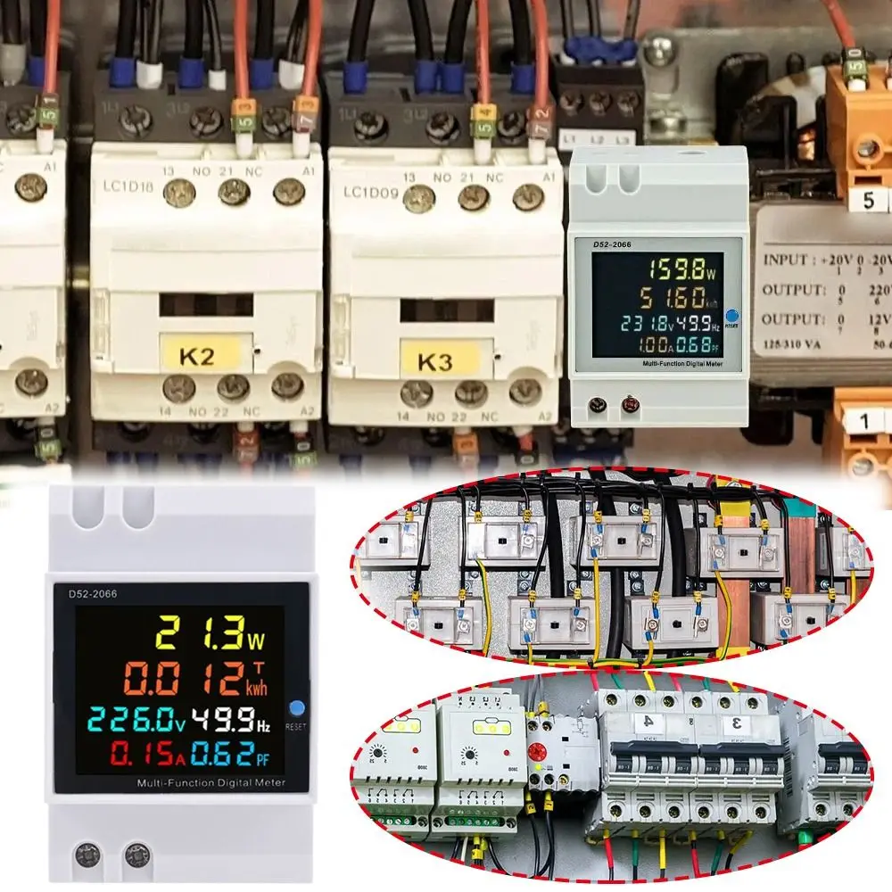 6IN1 Function Din Rail AC Monitor 100A Current LED Display Multi-function Meter Active KWH Power Factor Electric Energy Meter