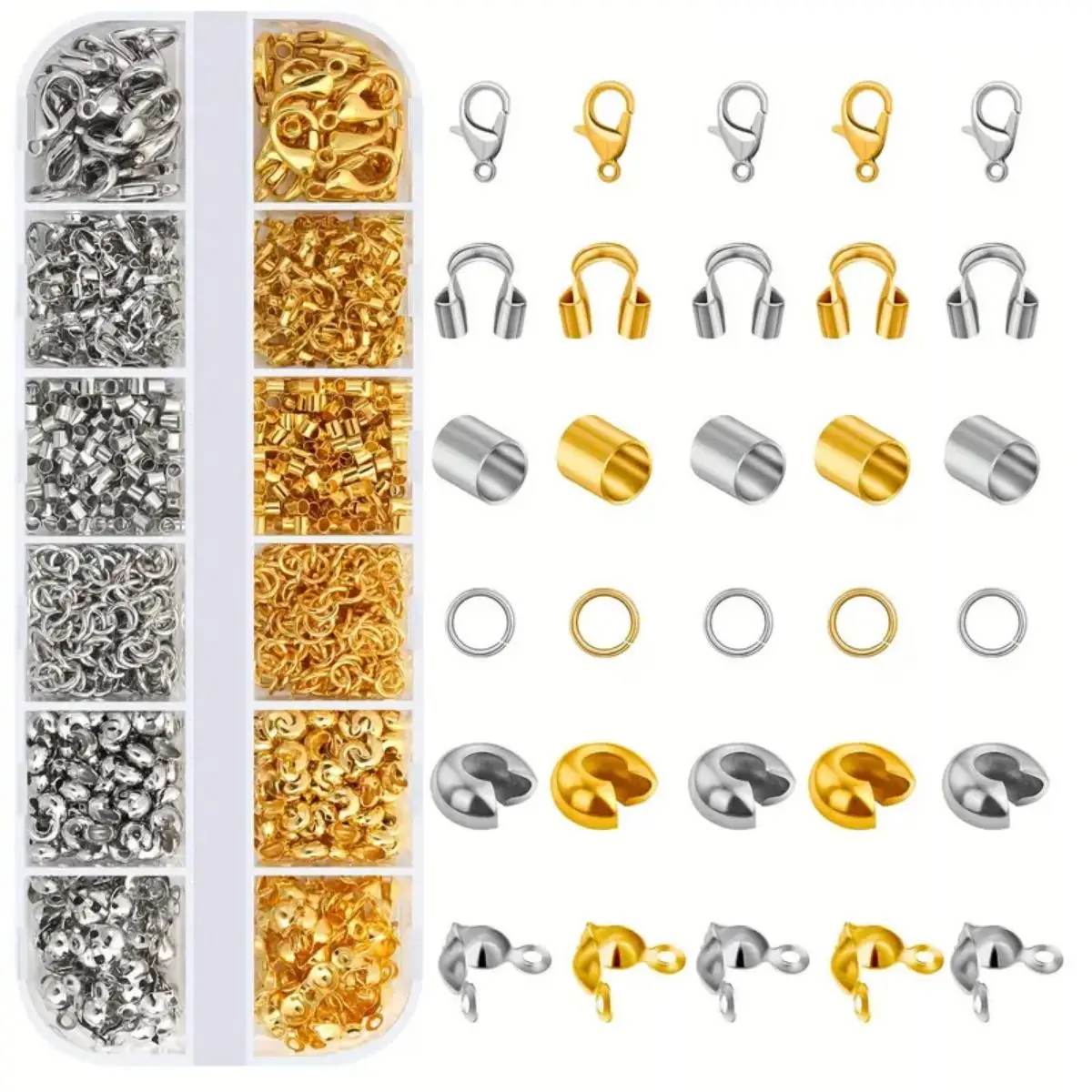 12-Compartment Organizer Set U-Shape Clasps Moon Clasps Lobster Clasps Tube Beads For Jewelry Making DIY Accessories Supplies