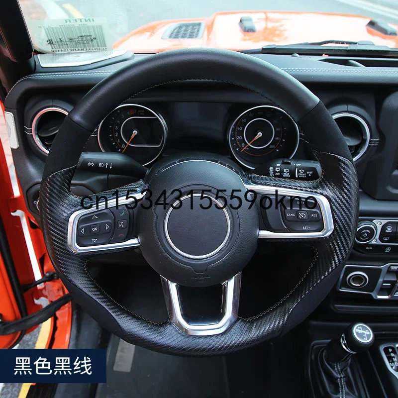 

Для Jeep Wrangler JL 2018-21 прошитый вручную противоскользящий кожаный чехол на руль «сделай сам»