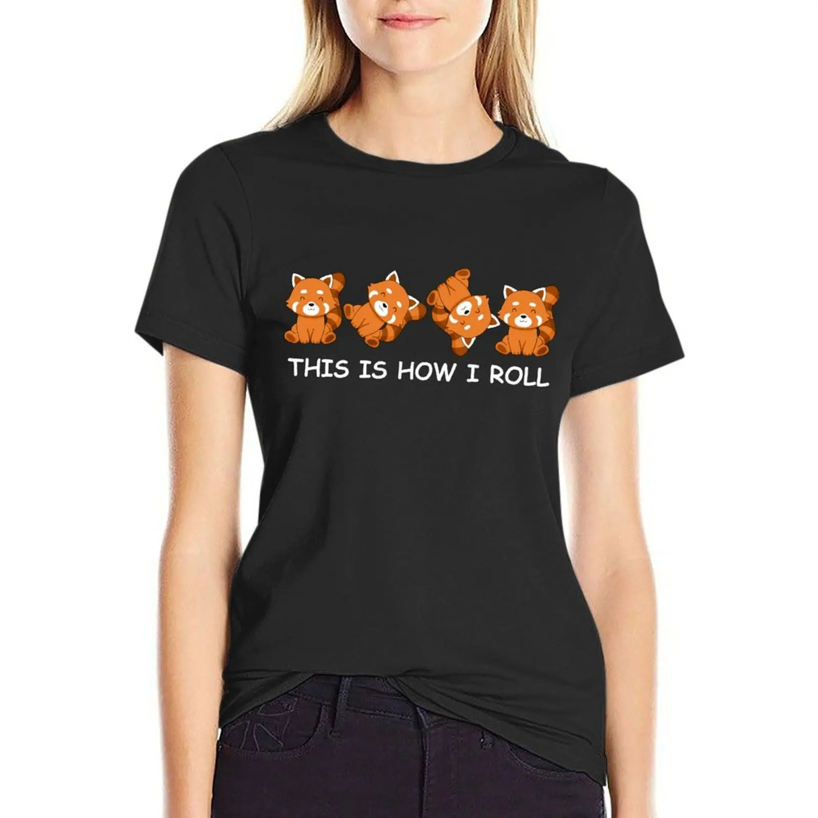 

Red Panda Gift Kids This Is How I Roll Gift Женская футболка с красной пандой, винтажная одежда в стиле аниме, персонализированные футболки для женщин с графикой