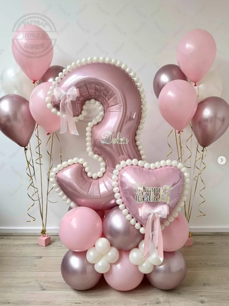 Ensemble de ballons d'amour avec chiffres roses, 37 pièces, décoration de fête pour enfants, accessoires de photographie de Festival, fournitures de baptême