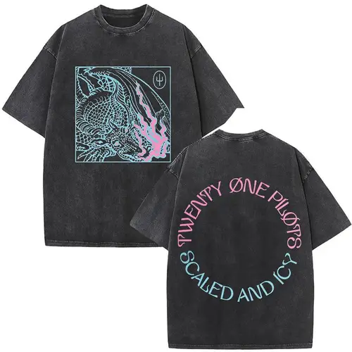 Camiseta lavada Vintage de la banda de Rock Twenty One Pilots para hombre y mujer, camisetas de gran tamaño de Hip Hop a la moda, camiseta informal de algodón, ropa de calle