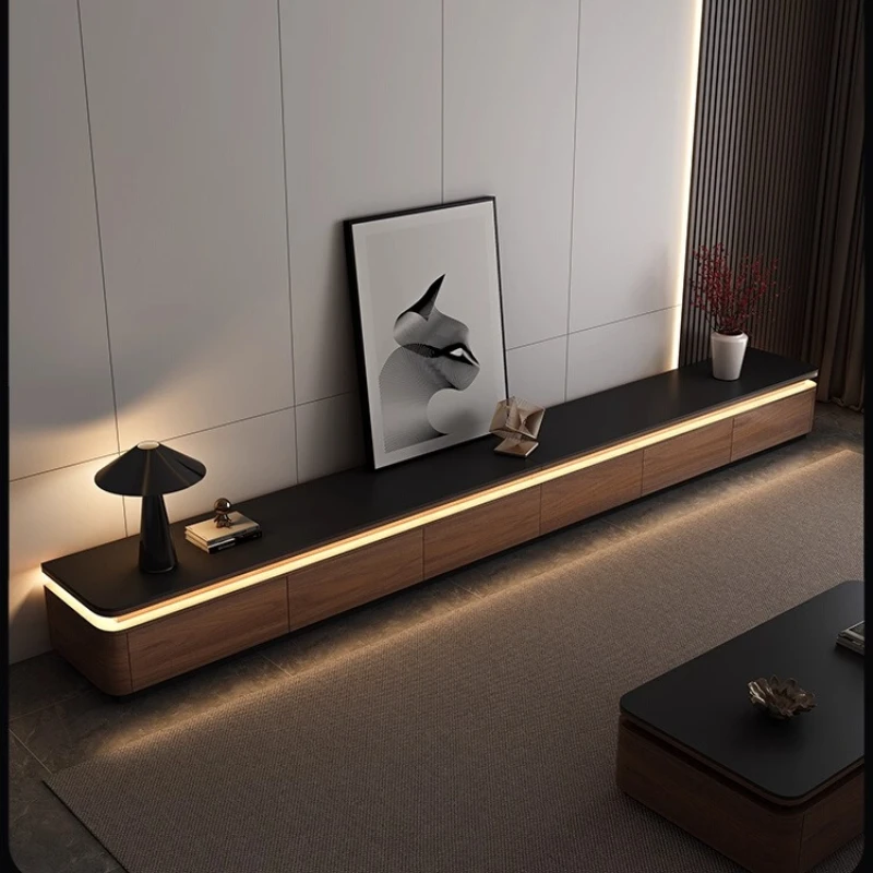 Solid Wood Rock TV Stands with Ambient Lighting Long Strip Platform TV Stands Board Floor-standing Furniture Taquilla JTT