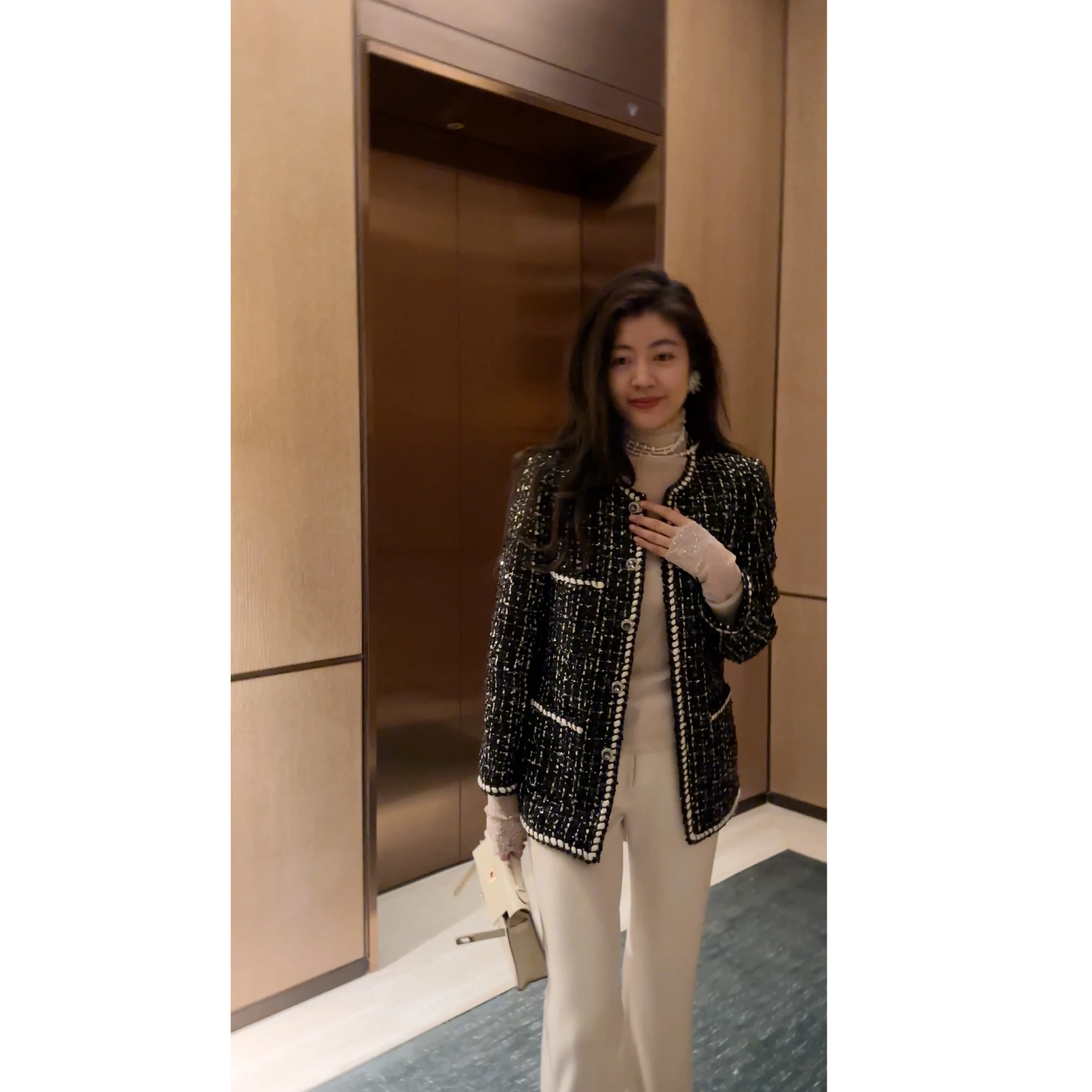 

NCOU Ele Bla Outerwear Women's Faionable Premium Sensation Fraance Sle Jaet Sli Chinese Sle Top