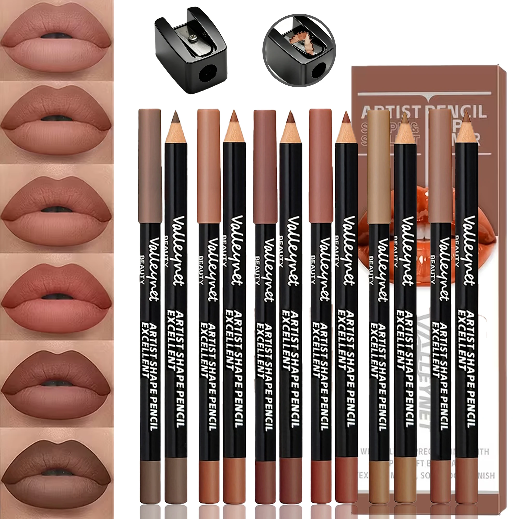 7Pcs Lip Liner Set, Velvet Texture Lip Makeup Set - 6 Colors Lip Liner+1 Sharpener - Waterproof Long-lasting Matte Effect, Red