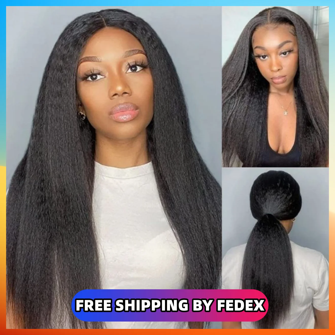 

Yaki Straight Peruvian Human Hair Wigs for Women Natural 13x4 Lace Front Wig 24Inch Long 13x6 Kinky Straight HD Lace Frontal Wig