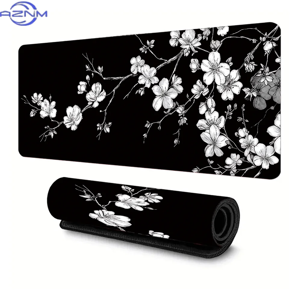 Black White Cherry Blossom Mouse Pad Waterproof Non‑Slip Floral Branch Print Mousepad for Gaming Office Computer Desk