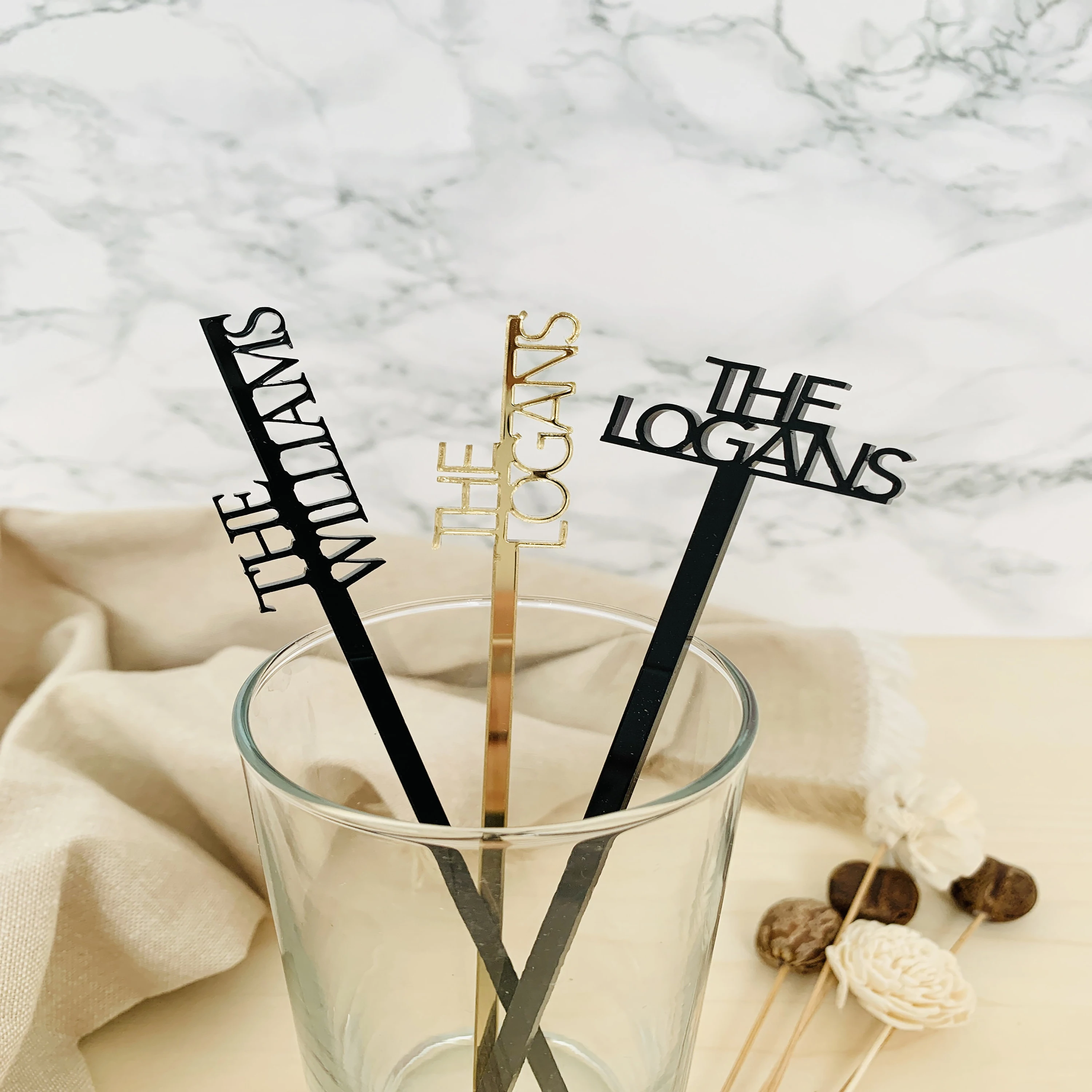 

Personalized Gold Drink Stirrers, Custom Name Stir Stick, Wedding Decor Accessories, Table Centerpiece