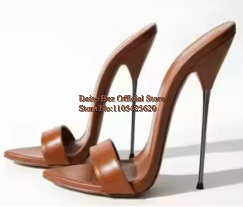 16cm Ultra High Heels Sandals Black Gold Leather Round Toe Slip On Women Summer Slippers Shoes Plus Size46