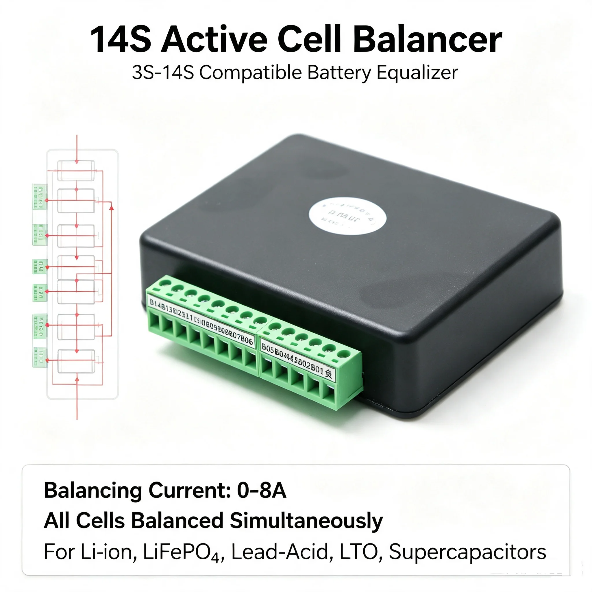 DYKB 14S Active Balancer 0-8A Voltage Balancing Board 3S-14S Li-ion LiFePO4 LTO Lead-Acid BMS Battery energy transfer Equalizer