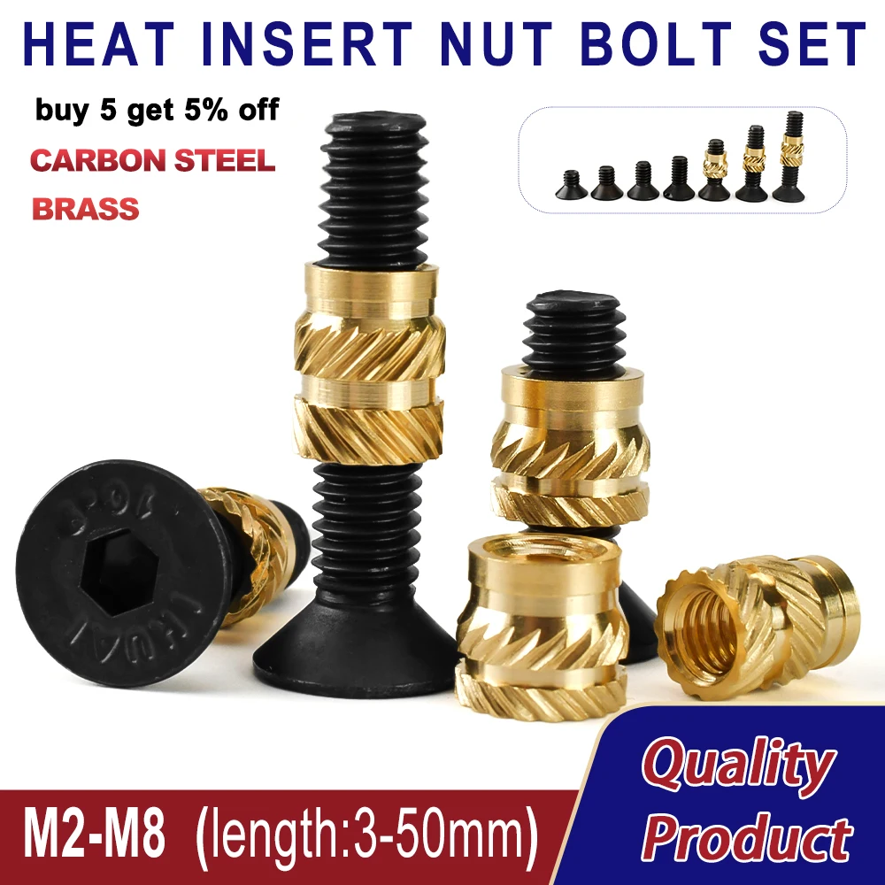 M2 M3 M4 M5 M6 Messing Wärmeeinsatz Mutter Schrauben Set Grade10.9 DIN7991 Innensechskantschraube Hot Melt Gewindeeinsätze Kit für 3D-Drucker