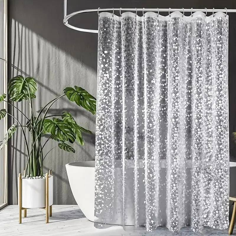 Thick PEVA Clear Shower Curtain with 12Hooks Waterproof Bathtub Bathing Cover Mildewproof Modern Bathtub Partition Curtain
