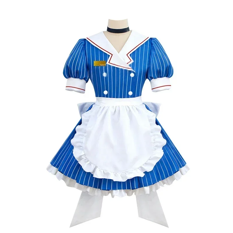 Miku Cosplay Costumes Anime Mesmerizer Uniform Women Striped Maid Dress Hat Apron Suit Halloween Christmas Carnival Party Dress