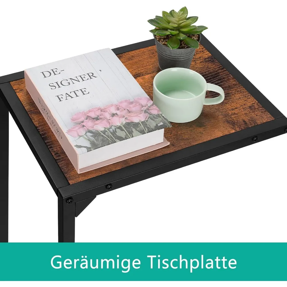 C-Shaped Mobile Coffee Table with Metal Frame and Wood Top Printer Shelf with Filing Cabinet,Industrial Design for Living Room