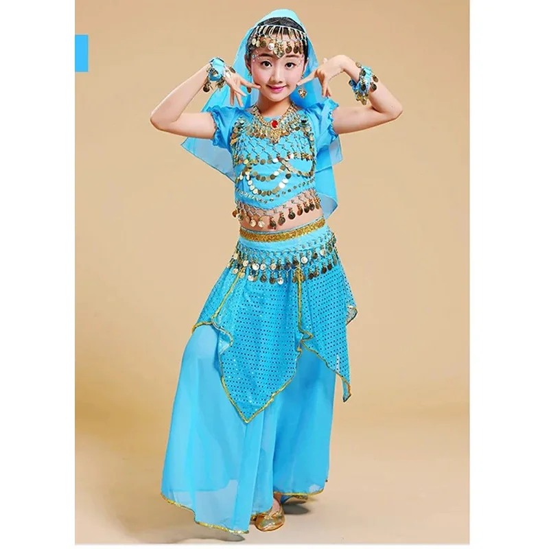 5 قطع طفل الرقص الشرقي زي الفتيات أزياء الرقص الشرقي الأطفال الرقص الشرقي الفتيات بوليوود الأداء الهندي Dancewear مجموعة