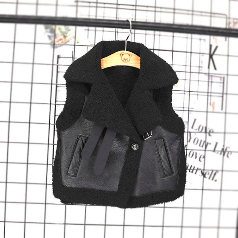 

Boys Leather Vest Autumn Winter Keep Warm Children Plush Waistcoat Girls Jacket Birthday Gifts 0-12 Years Kids Clothes