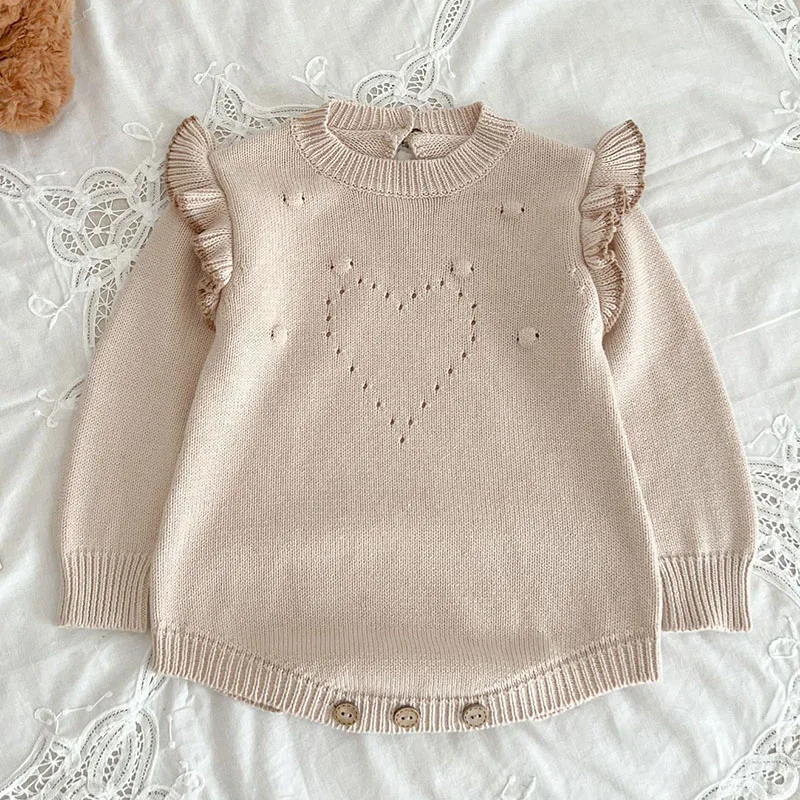 Autumn Winter Infant Baby Girl Knitting Clothes Set Long Sleeved Knitted Cardigan Coat+Romper Newborn Baby Girls Clothing Suit