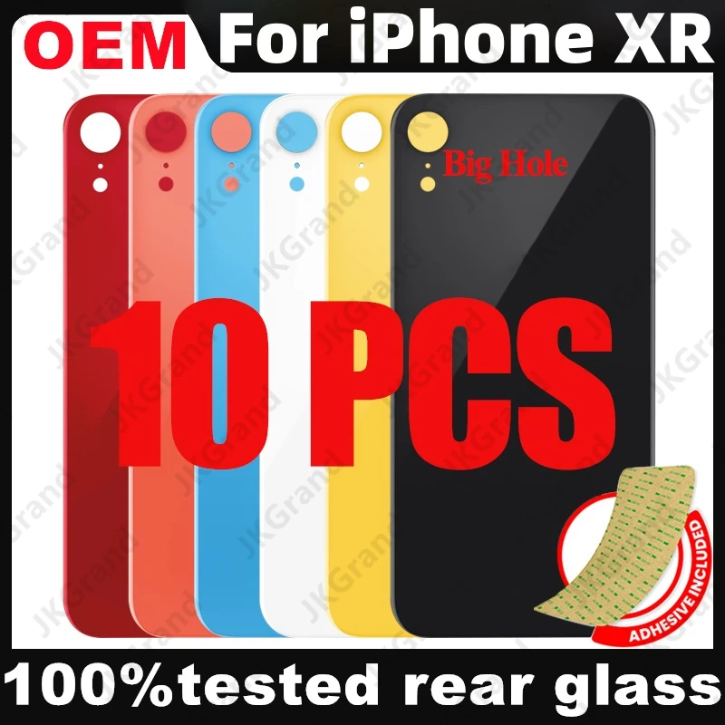 10 Pcs For iPhone XR Back Glass Panel Battery Cover Replacement Parts optimal quality Big Hole Camera Rear Door Housing Beze