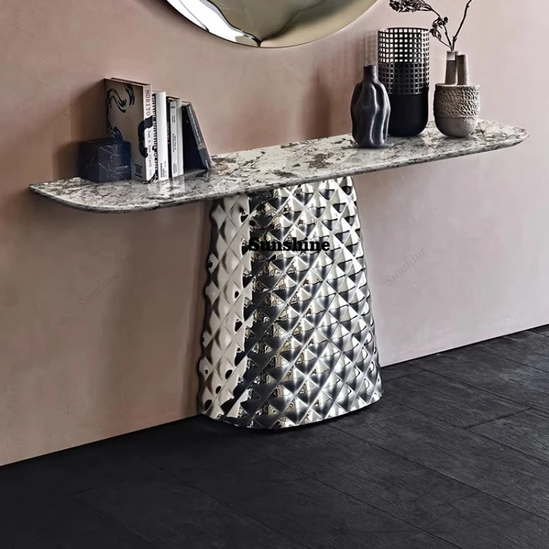 

Natural marble entrance table light luxury strip case entry end view table modern simple living room aisle luxury stone