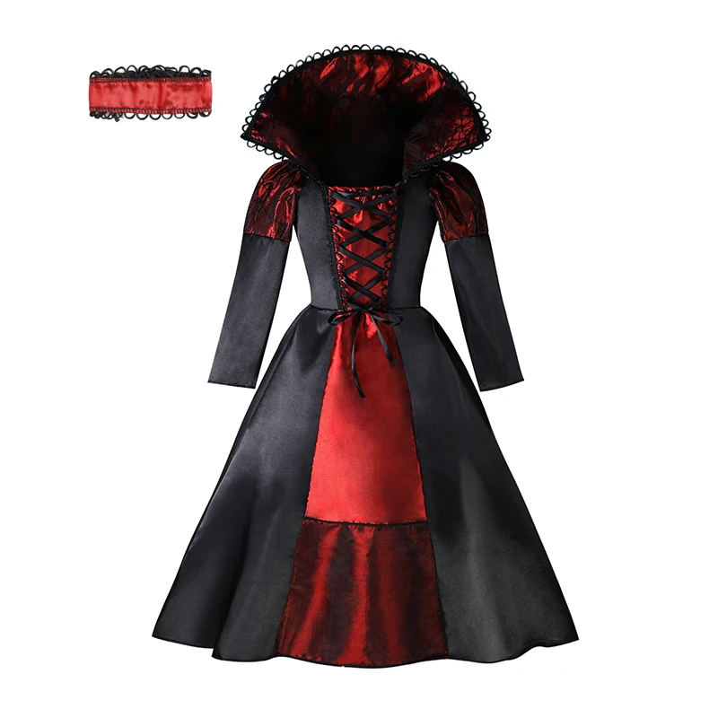 Girls Vampire Halloween Kids Costumes For Girl 2024 Carnival Party Prom Gown Ghost Bride Gothic Cosplay Children Clothing