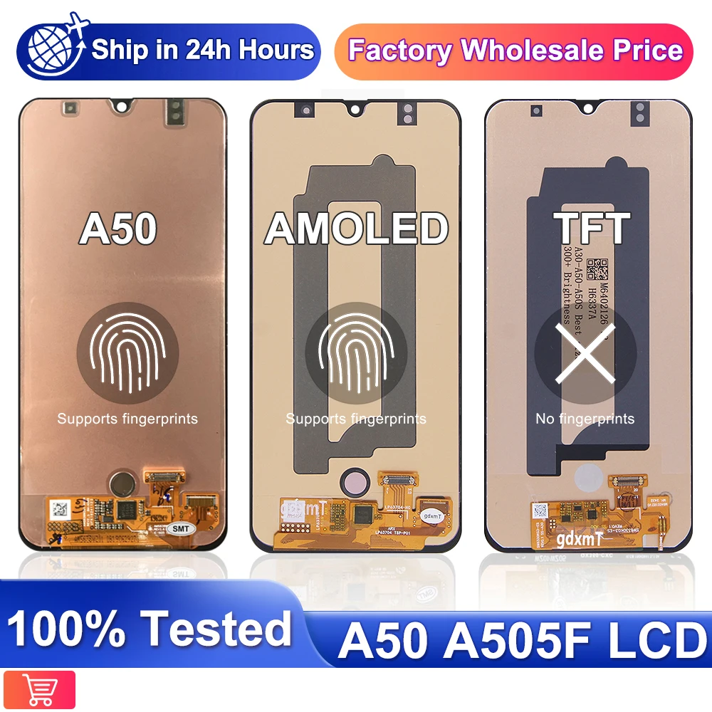 6,4" NEU für Samsung Galaxy A50 A505F LCD-Display mit Fingerabdruck Super AMOLED SM-A505FN Touchscreen-Ersatz mit Rahmen