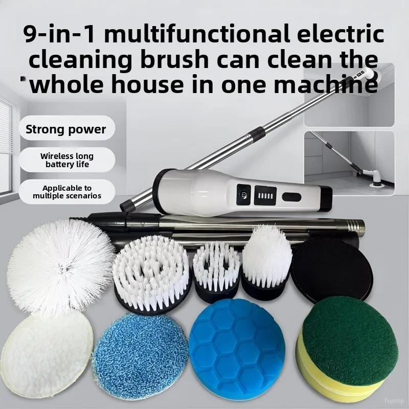 Household Long Handle Telescopic Cleaning Brush, Cleaning Brush Wireless Electric Non-bending Automatic Rotating Mop