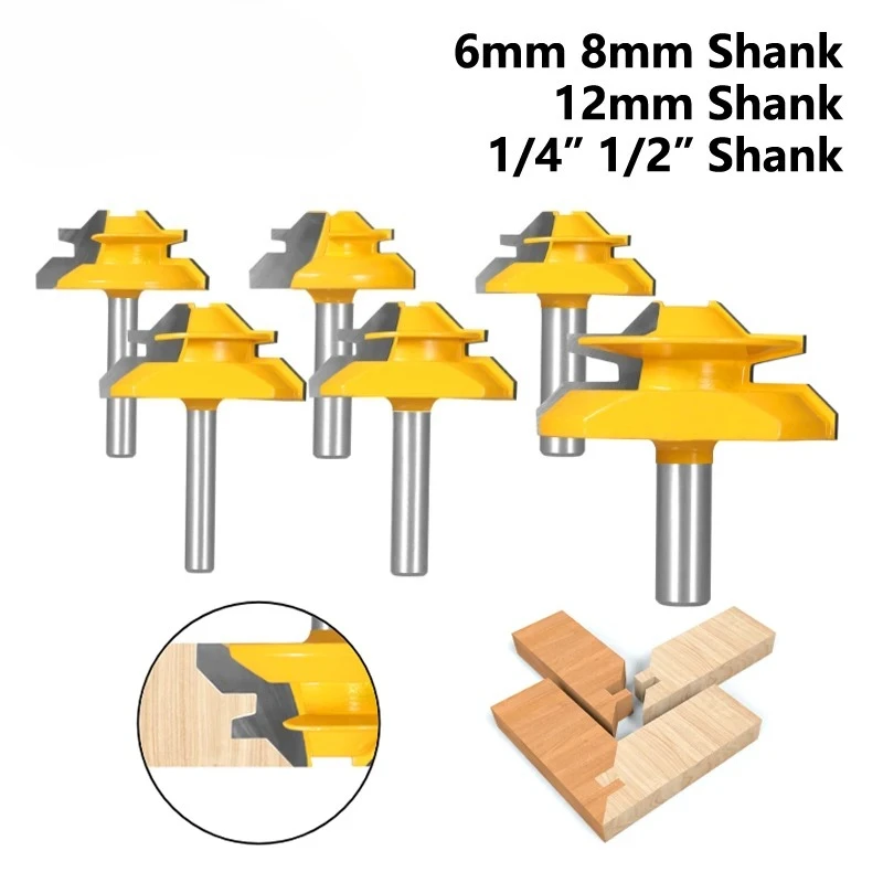 For Wood Tools End Mill 45° Degree Lock Miter Router Bit 6MM 6.35MM 8MM 12MM 12.7MM Woodworking Milling Cutter