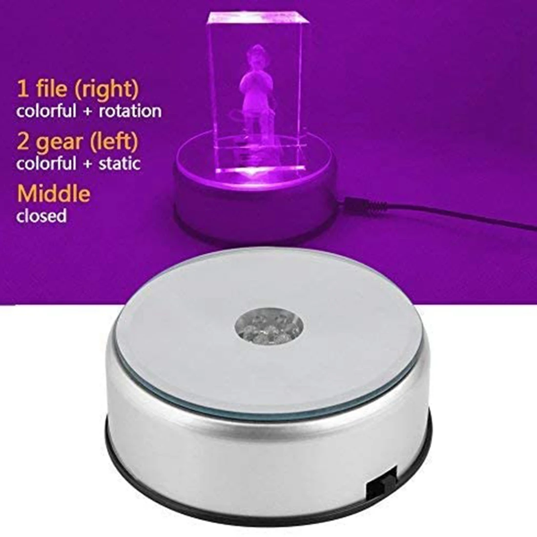 AB30-Display Turntable Base For Crystals Glass Art,4Inch 7 LED 7 Colored Rotating Crystal Display Base Stand