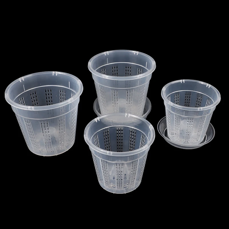 1Pc Household Garden Planter Drainage Pots With Holes Transparent Orchid Baskets Plastic Breathable Flower Pots Accessories