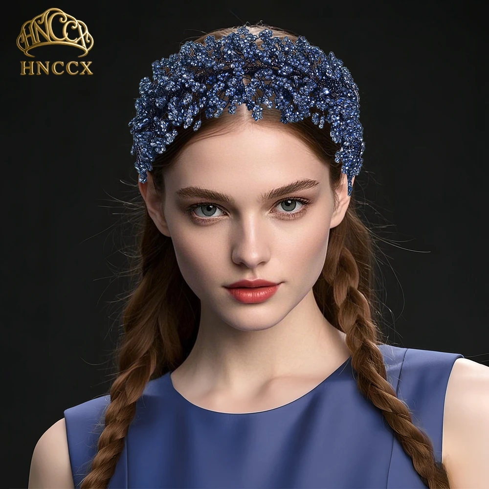 HNCCX Luxury Blue Color Crystal Beaded Bride Headband Fashion Forest-themed Wedding Hair Accessories Summer Party Headpieces A86