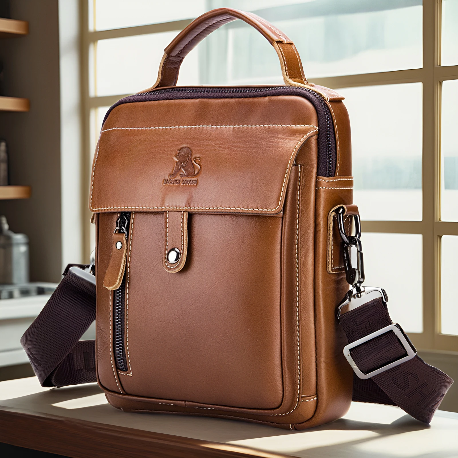 

Men's Top Layer Cowhide Genuine Leather Shoulder Bag Fashionable Business Multifunctional Large Capacity Crossbody Handbag