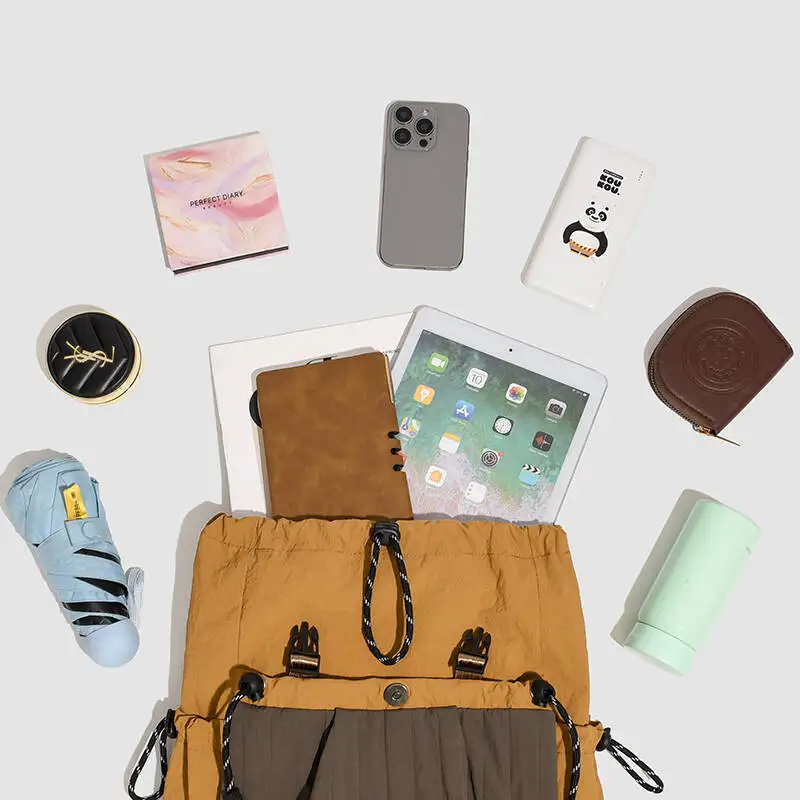 ナイロンバックパック 大容量ブックバッグ 軽量巾着スクールバッグ ハンドバッグ カジュアルショルダートート 大容量通勤バッグ