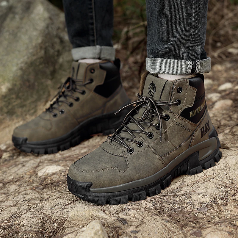 

Mens Hiking Boots New High Top Leather Spring Autumn Travel Climbing Anti Slip Wear-resistant Desert Worker Sports Male Shoes