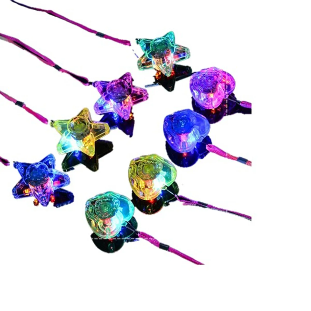 

8PCS LED Necklace 5x3cm Heart Star Flashing Pendant Plastic Necklace Inside Wedding Party Gifts Beauty Toys