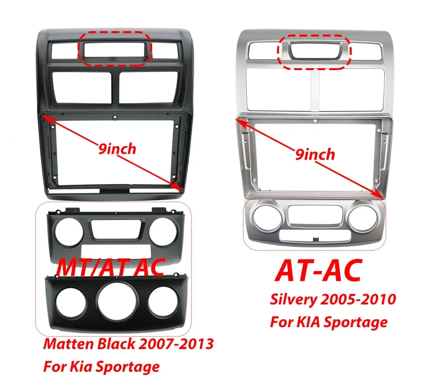 9INCH Car radio Fascias Panel For Kia Sportage 2005 2006 2007 2008 2009 2010 Screen Dash Fit Dash Trim Kit Frame（silver）