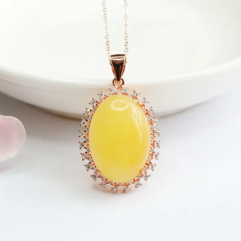 

s925 pure silver inlaid natural topaz pulp agate exquisite pearl pendant