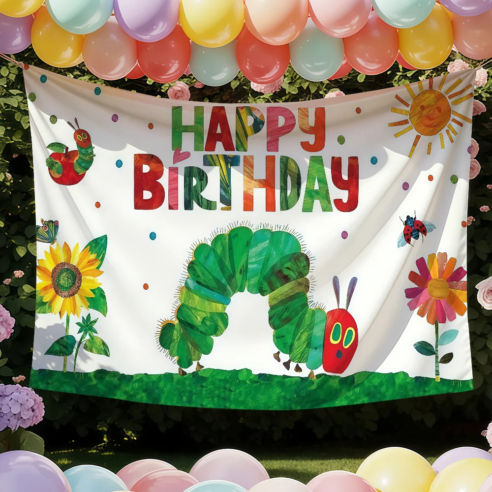 The Very H-hungry Caterpillar Birthday flag Tapestries Outdoor Parties Bedrooms Living Rooms Dorm Rooms Wall Decor Banners Gifts