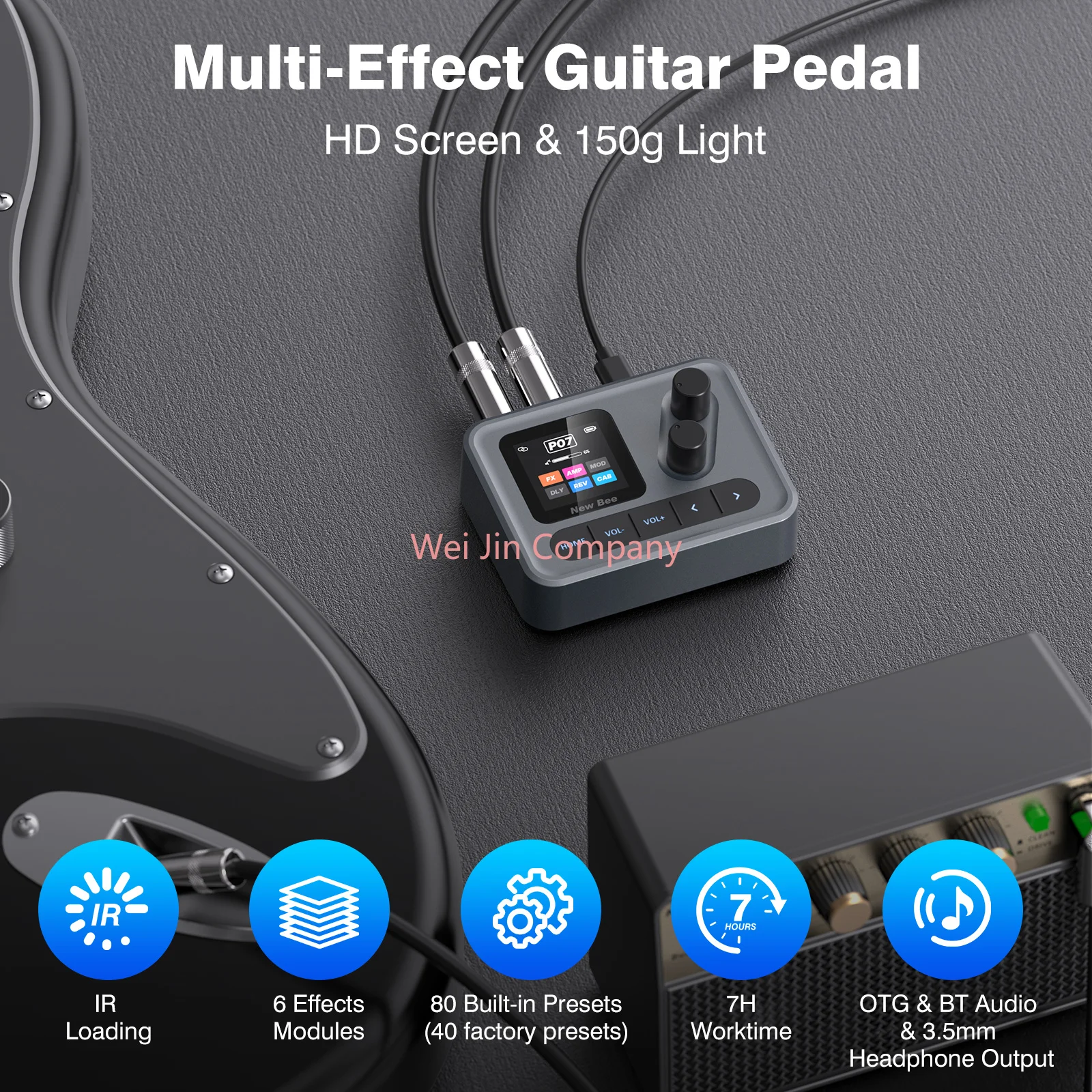 Bluetooth Pocket AMP Multi Effects Processor Guitar Acoustic Bass Effects with 6 Module 80 Editable IR Loading USB OTG Audio
