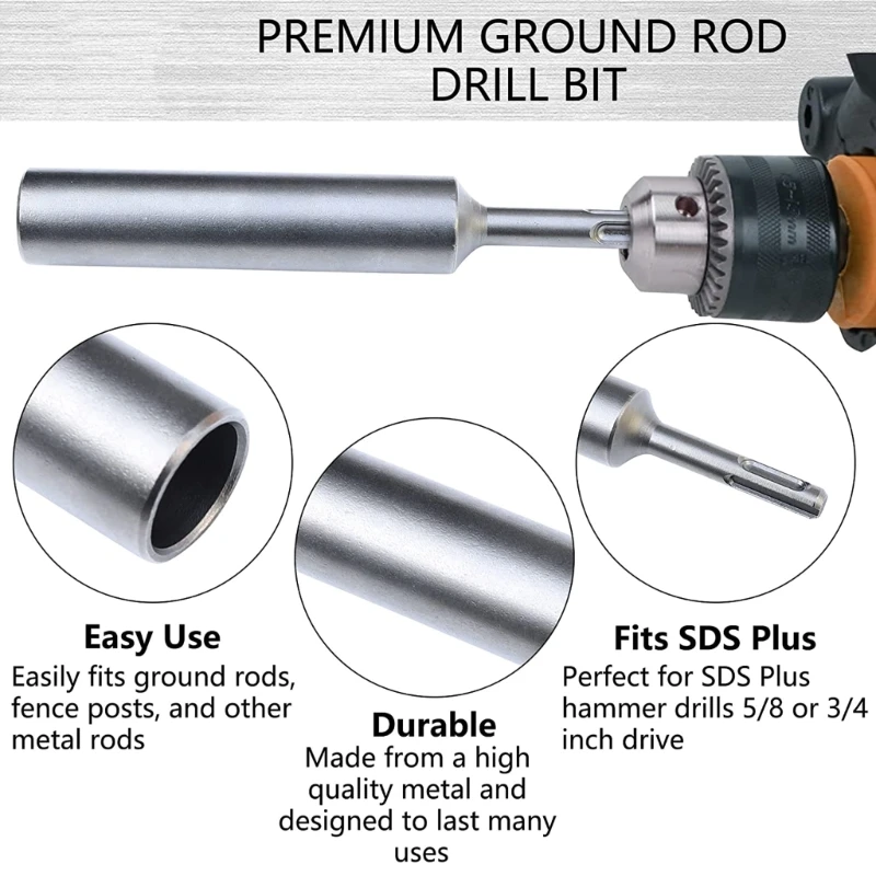 Ground Rod Driver Bit 15mm Earth Stake Rotate Hammers Drill Grounding Rod SDS  Shank Steel For Power Tool Accessoriy