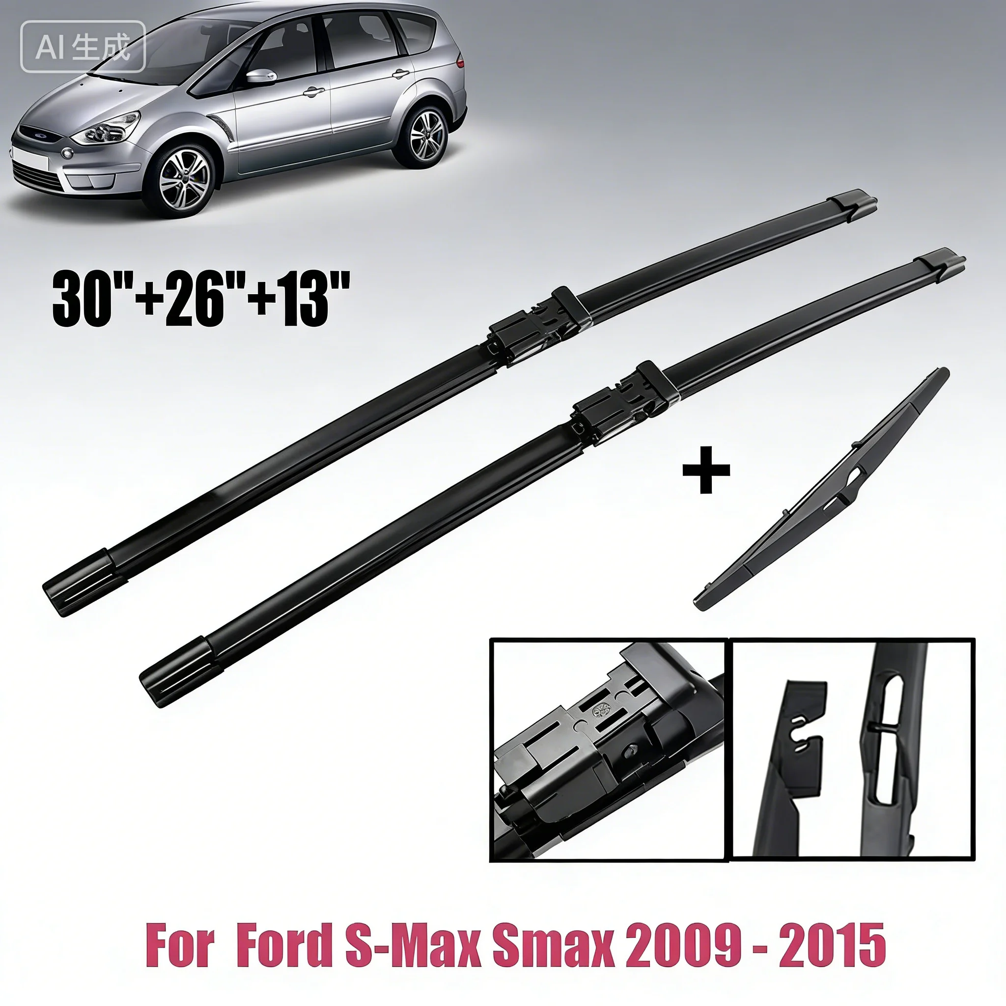 

Wiper Front & Rear Wiper Blades Set For Ford S-Max Smax 2009-2015 Windshield Windscreen Window Brushes replacement three