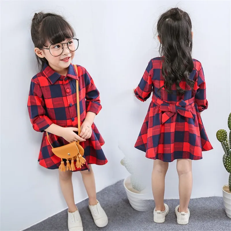 Summer New Baby Girl Dress Plaid Pattern A Word Lapel Casual 7 Point Sleeve Sweet Princess Dress Birthday Party Team Dress