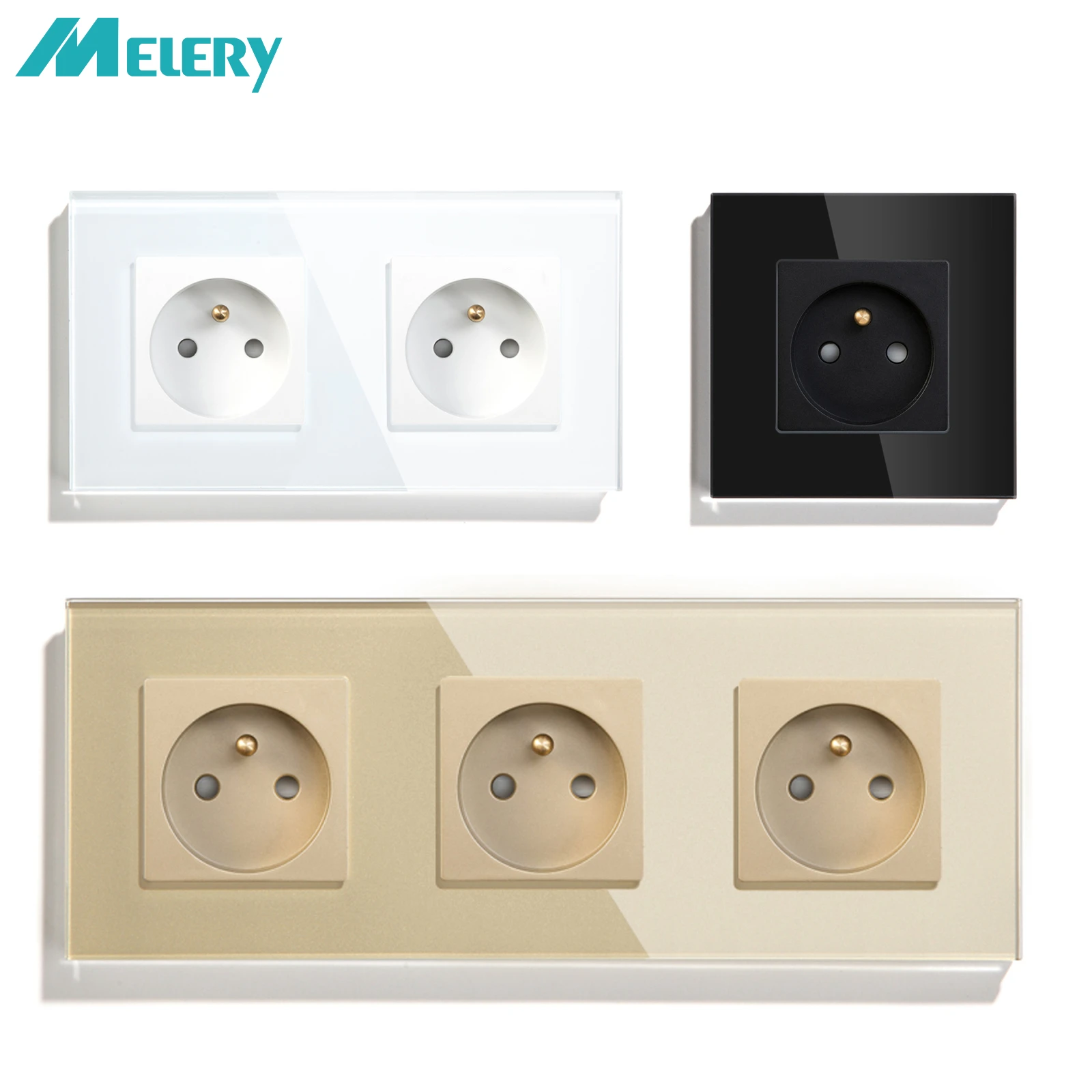 

French Wall Socket Switches Crystal Glass Panel Electrical Sockets 16A France Outlets Rectangular for Bedroon Kitchen Office