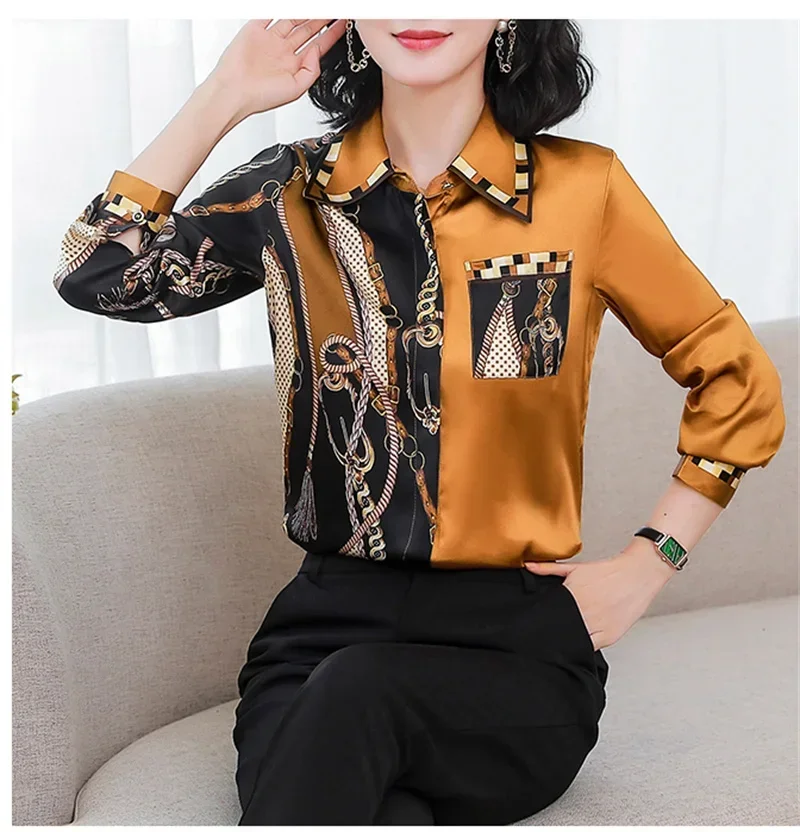 S-3XL Women Blouses Summer Shirts Lady Spring Autumn Casual Long Sleeve Turn-down Collar Green Printed Blusas Tops 6507