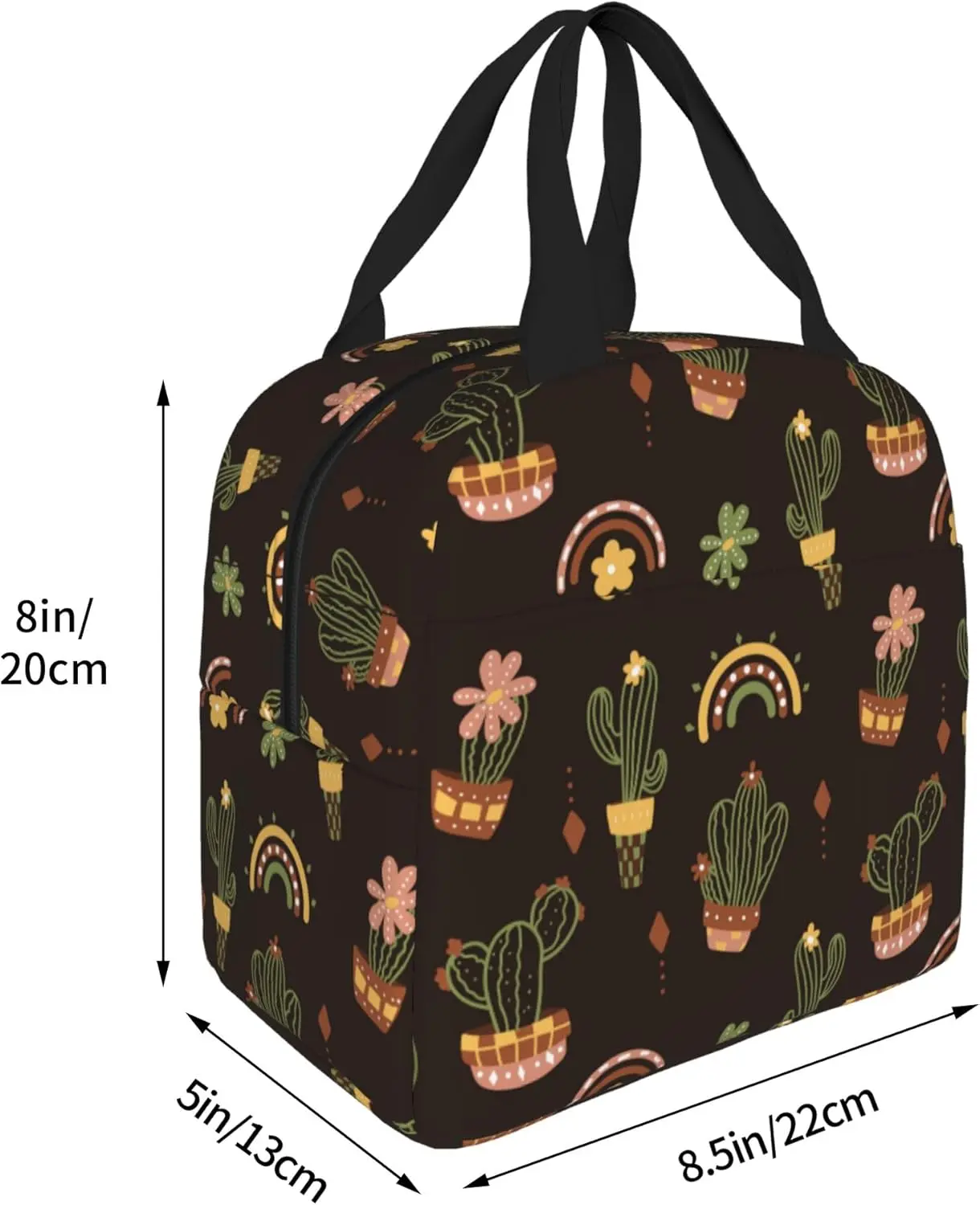 Succulent Cactus Rainbow Lunch Bag, Unisex Reusable Insulated Lunch Tote Box, Thermal Cooler Sack Food Handbags Case